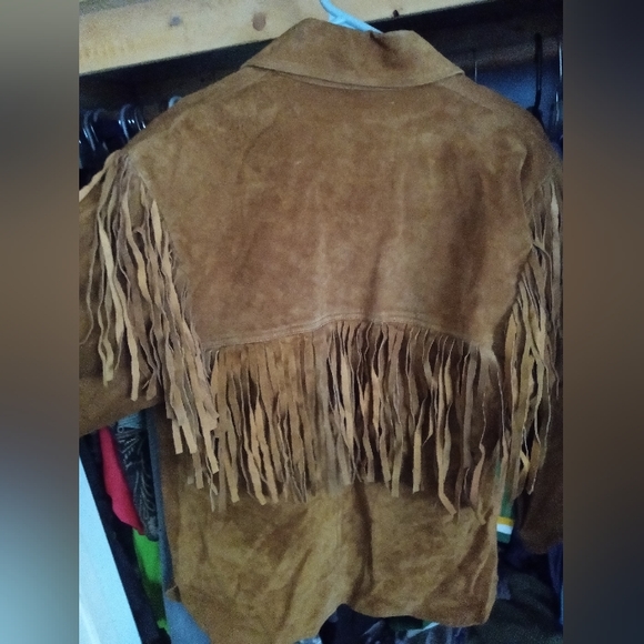 Don’t Stop Vintage Fringe Suede Leather Jacket Size small Tan Brown - Picture 4 of 4